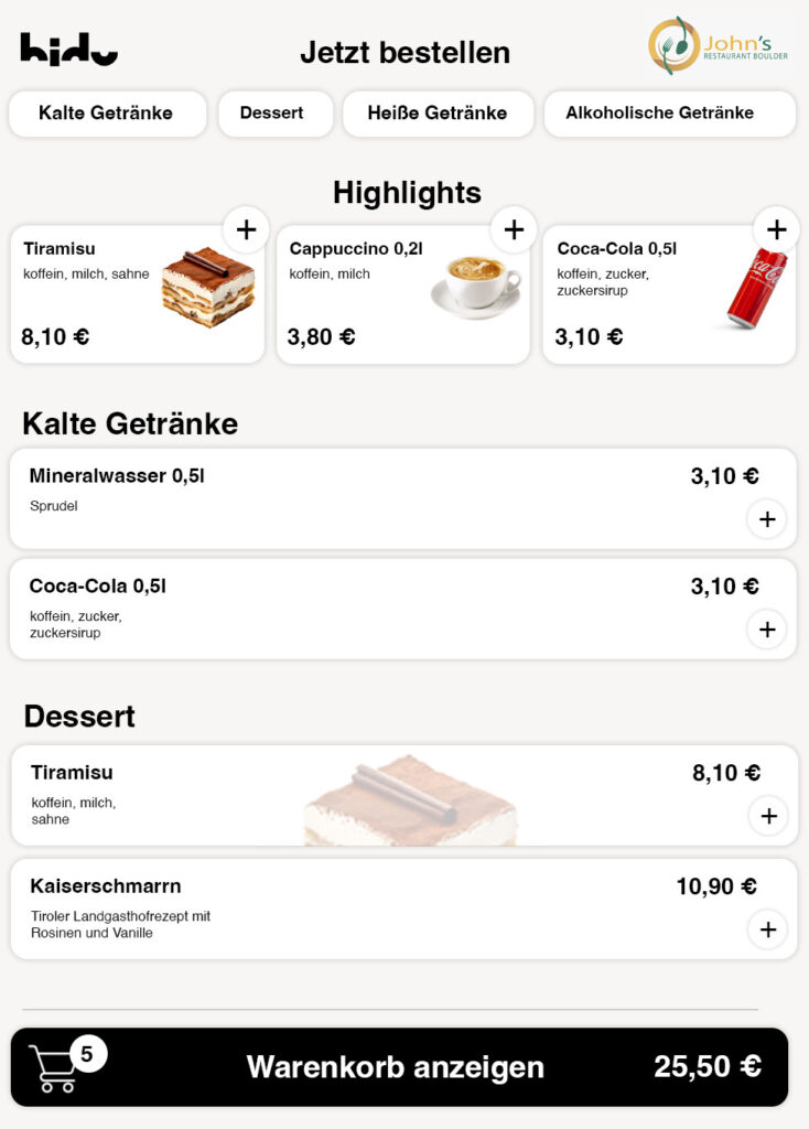 Restaurant Nachbestellsystem hidu