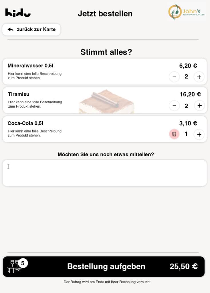 Nachbestellsystem Gastro hidu